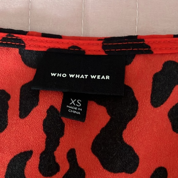 Who What Wear red and black flutter sleeve tie waist midi dress EUC runs large - Picture 6 of 9